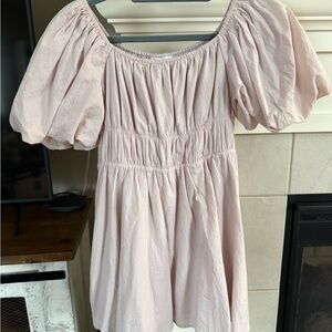Chic Puff Sleeve Mini Dress - Light Pink